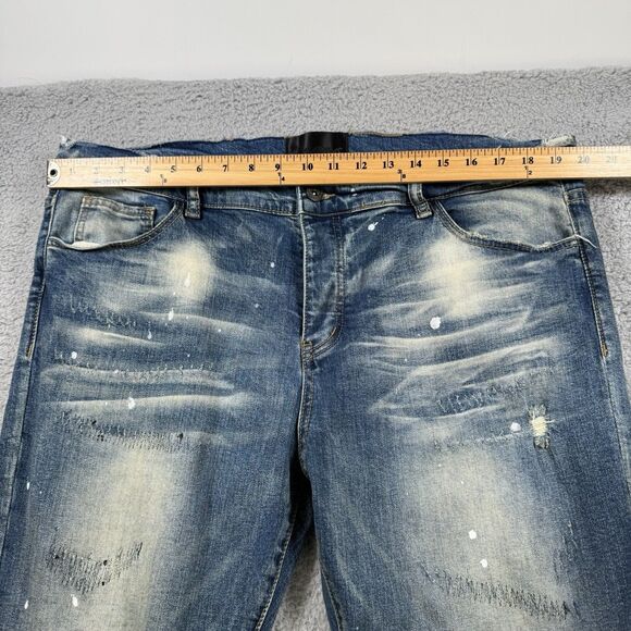 S VALABASAS Slim Straight Jeans Mens 40x30 Blue Denim Stretch Distressed - Picture 4 of 12
